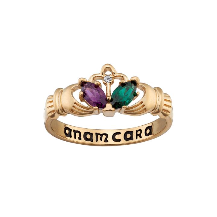 Personalized Anam Cara Claddagh Birthstone Engraved Ring