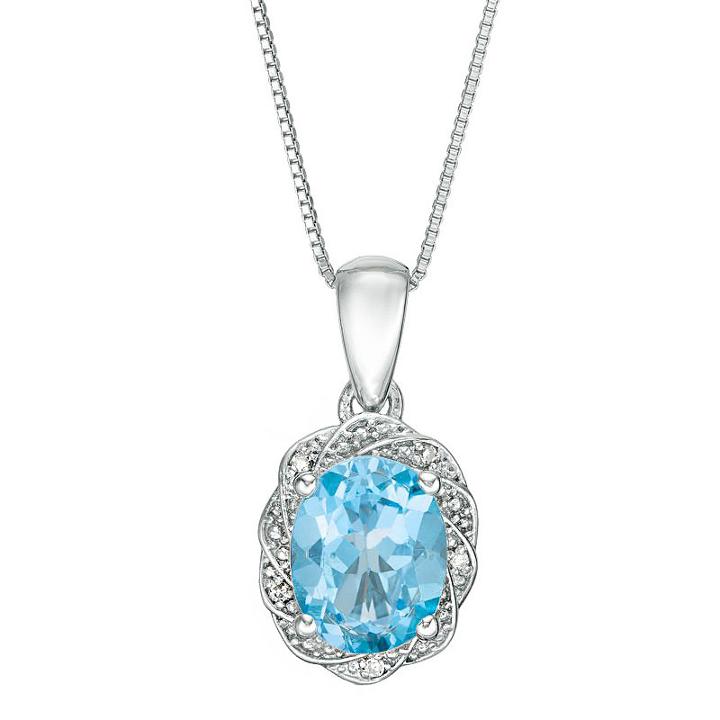 Womens Diamond Accent Genuine Blue Blue Topaz Pendant Necklace