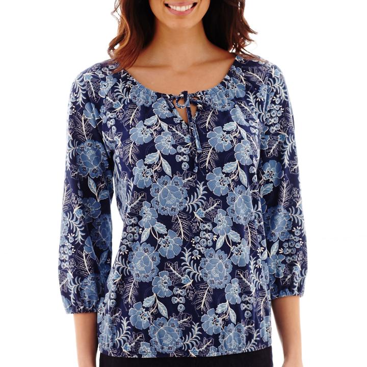 St. John's Bay 3/4-sleeve Knit Peasant Top - Tall