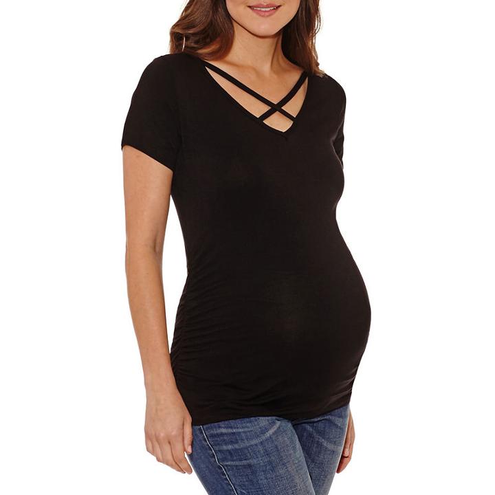Planet Motherhood Short Sleeve Caged V Neck Tee