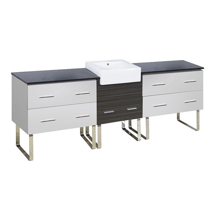 96.25-in. W Floor Mount White-dawn Grey Vanity Setfor 1 Hole Drilling Black Galaxy Top