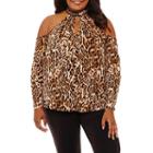 Bold Elements Long Sleeve Jewel Neck Knit Blouse-plus