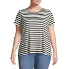 Boutique + Short Sleeve Lace Up Back Stripe T-shirt-womens Plus