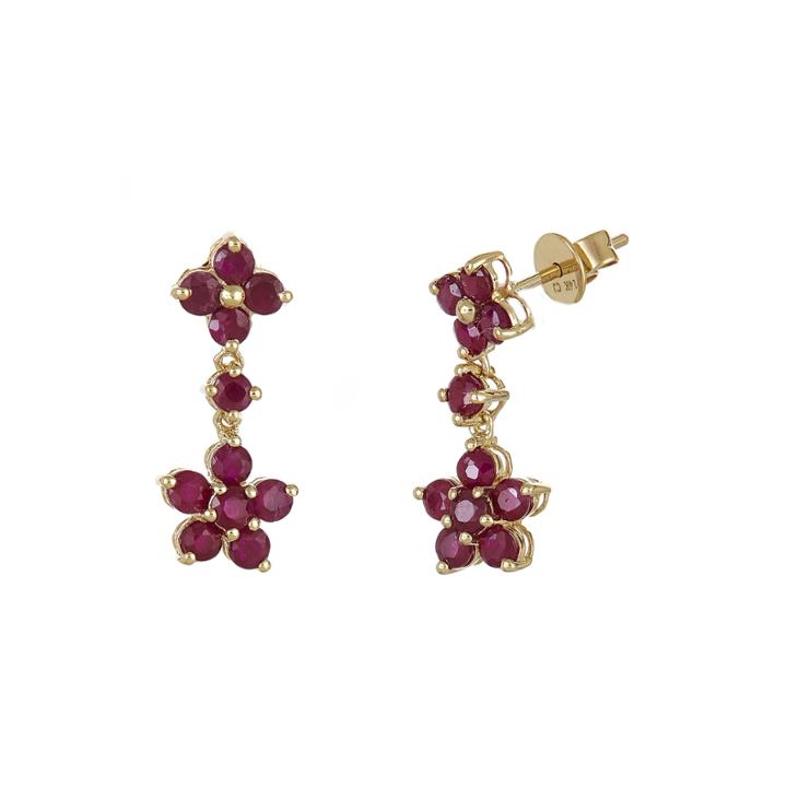 Limited Quantities Lead Glass-filled Ruby Flower Drop Earrings