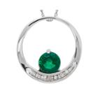 Lab-created Emerald And Diamond-accent Circle 14k White Gold Pendant Necklace