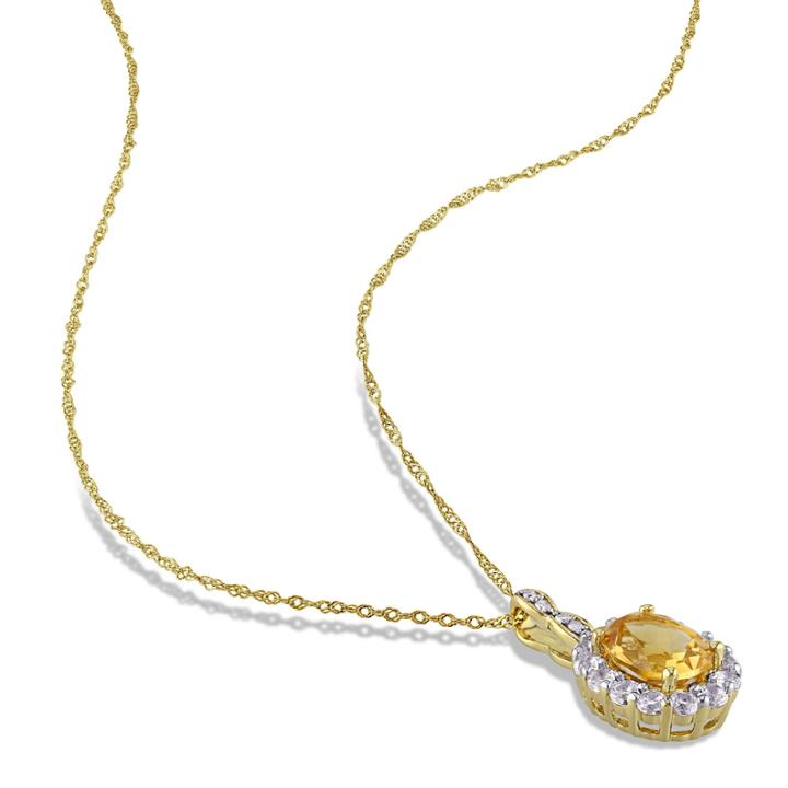 Womens Diamond Accent Yellow Citrine 14k Gold Pendant Necklace
