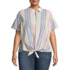 A.n.a Short Sleeve Knot Front Woven Blouse - Plus