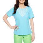 Alfred Dunner Turks And Caicos Short Sleeve Crew Neck T-shirt-womens Petites