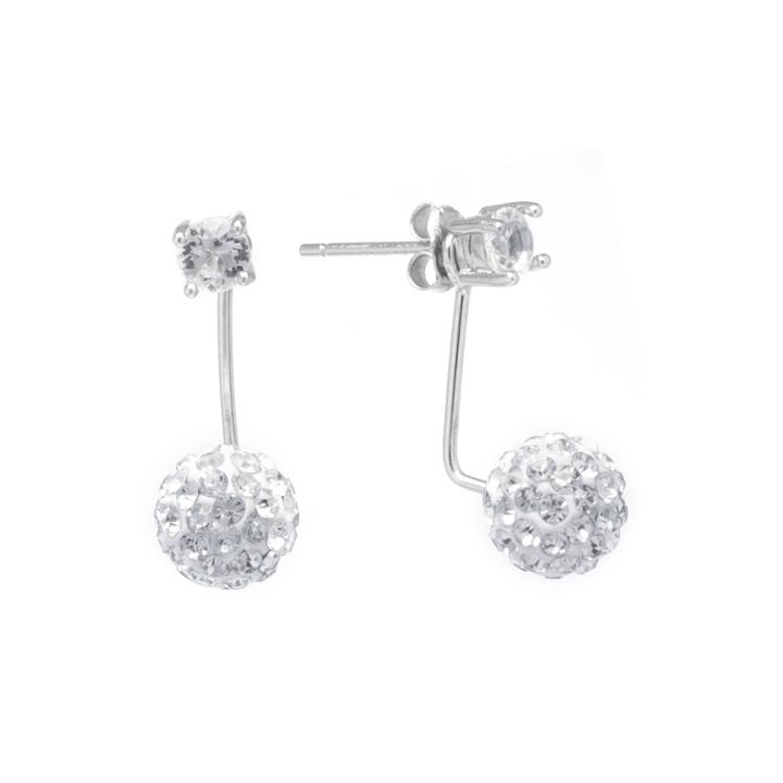 Pav Crystal Ball Sterling Silver Jacket Drop Earrings