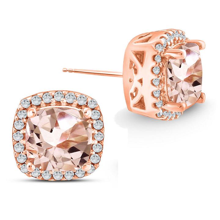 Genuine Pink Morganite 10k Gold 4.9mm Stud Earrings