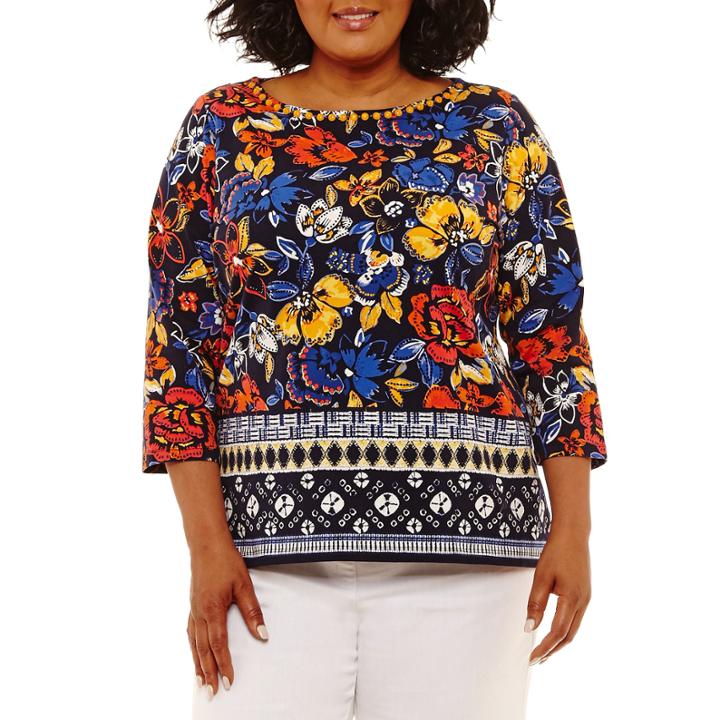 Lark Lane Must Have Long Sleeve Border Tunic- Plus
