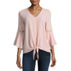 By & By Long Sleeve V Neck Crepe Blouse-juniors