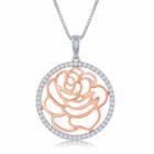 Enchanted Disney Fine Jewelry 1/5 C.t.t.w. Diamond Sterling Silver With 14k Rose Gold Accent Belle Rose Disc Pendant Necklace