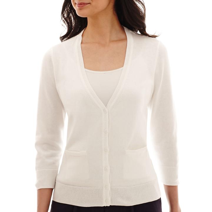 Liz Claiborne 3/4-sleeve Eyelet-back Cardigan Sweater