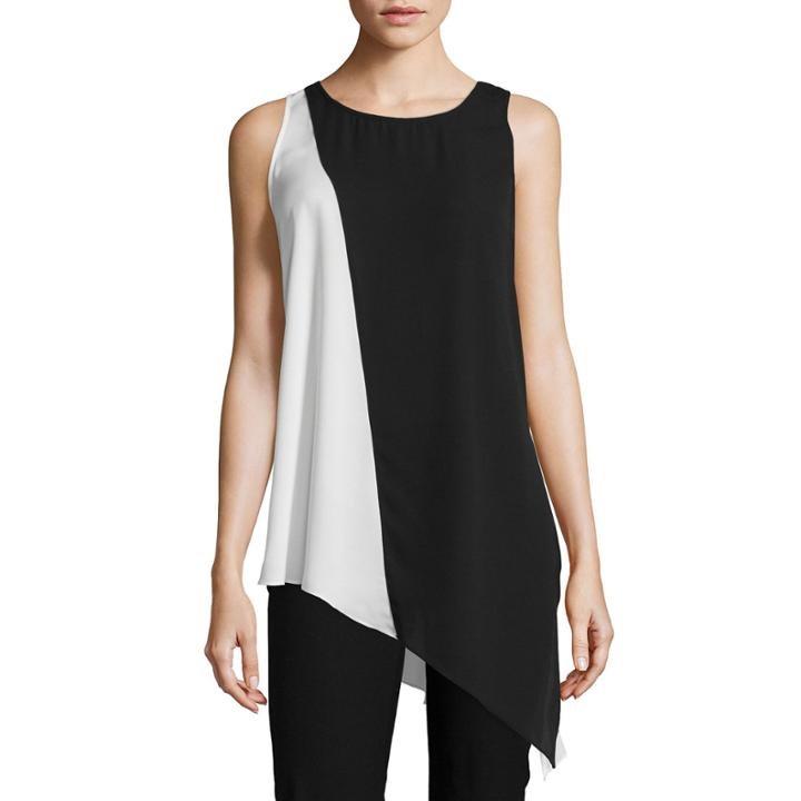 By & By Sleeveless Two-tone Asymmetrical Hem Top