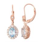 Lab-created Aquamarine & White Sapphire Diamond Accent 14k Rose Gold Over Silver Leverback Earrings