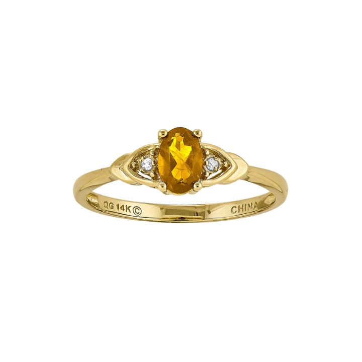 Genuine Yellow Citrine Diamond-accent 14k Yellow Gold Ring