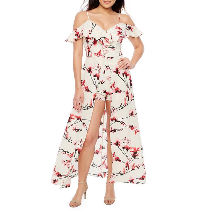 Premier Amour Cold Shoulder Floral Walk Thru Maxi Dress