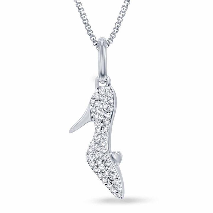 Enchanted Disney Fine Jewelry 1/10 C.t.t.w. Cinderella Slipper Pendant Necklace In Sterling Silver