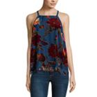 Eyeshadow Sleeveless Square Neck Velvet Blouse-juniors