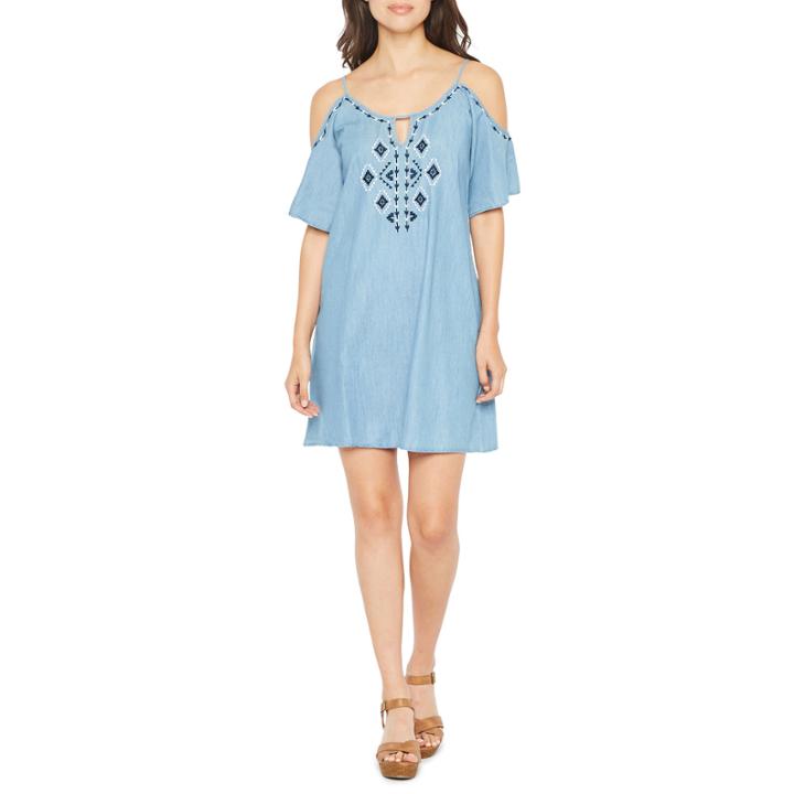Spense Elbow Sleeve Embroidered Shift Dress