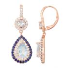 Lab-created Aquamarine & White Sapphire 14k Rose Gold Over Silver Leverback Earrings