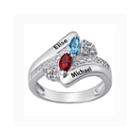 Personalized Couple's Name Marquise Birthstone Bypass Ring