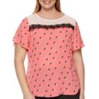 Worthington Short-sleeve Lace Detail Colorblock Top - Plus