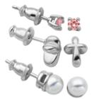 3 Pair Pink Cubic Zirconia Sterling Silver Earring Sets