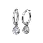 Pear Cubic Zirconia Stainless Steel Dangle Hoop Earrings