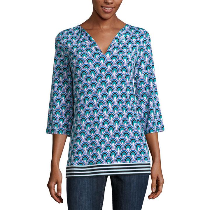 Nicole By Nicole Miller Long Sleeve V Neck Jersey Blouse