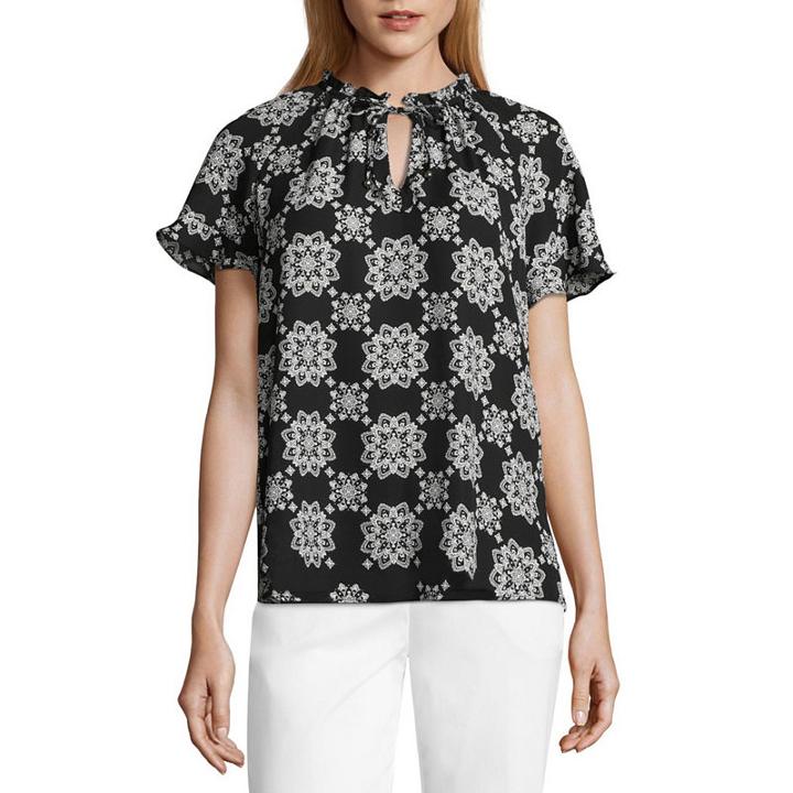 Liz Claiborne Short Sleeve Ruffle Top - Tall