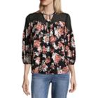 A.n.a Crochet Lace 3/4 Sleeve Floral Peasant Top