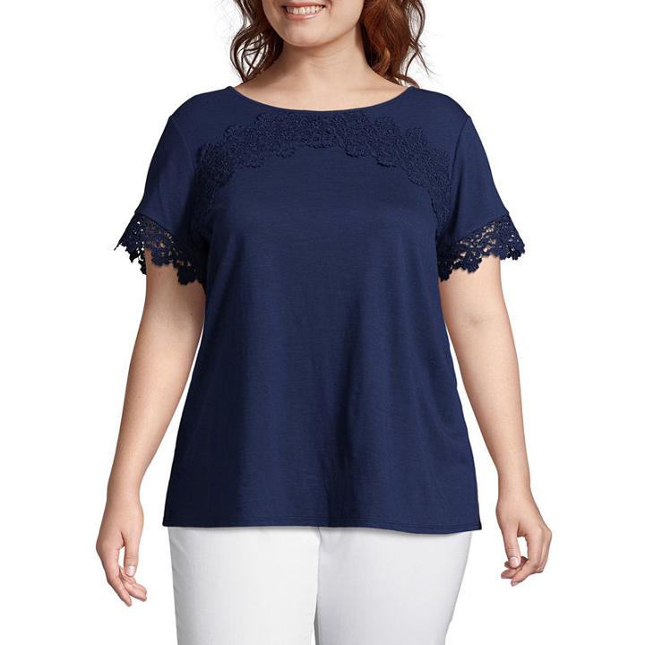 Liz Claiborne Lace Trim Tee- Plus