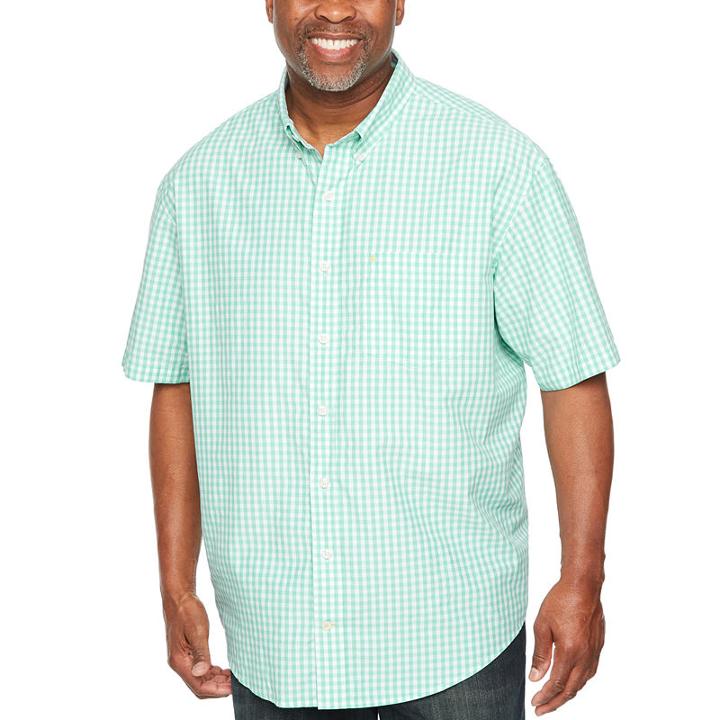 Izod Breeze Shirt Short Sleeve Checked Button-front Shirt-big And Tall