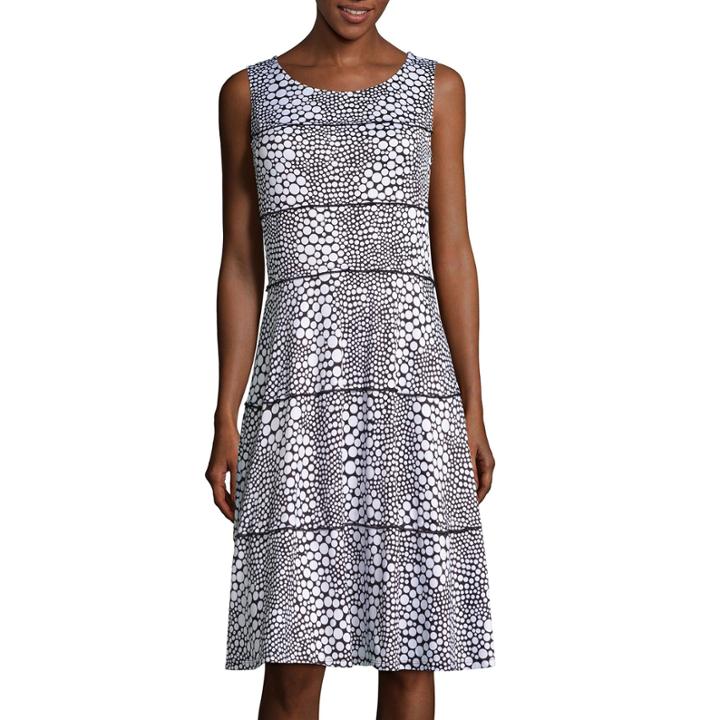 Perceptions Sleeveless Dot Print Seamed Shift Dress