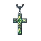 Mens Black And Green Camouflage Stainless Steel Cross Pendant Necklace