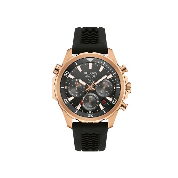 Bulova Marine Star Mens Black Silicone Strap Chronograph Watch 97b153