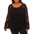 Boutique + Long Sleeve Round Neck Lace Blouse-plus