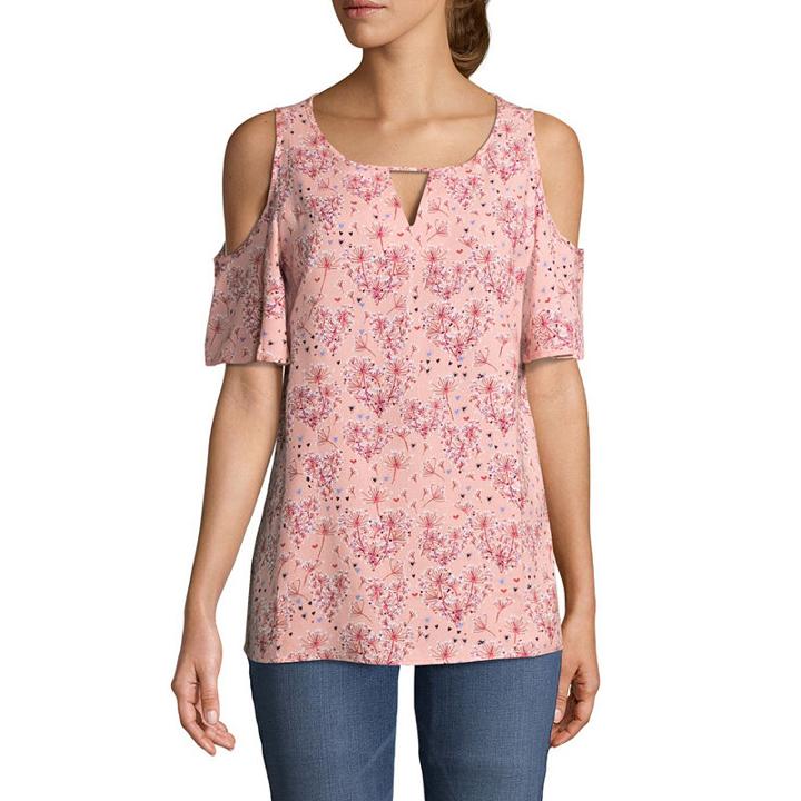 St. John's Bay Short Sleeve Keyhole Neck Woven Blouse-tall