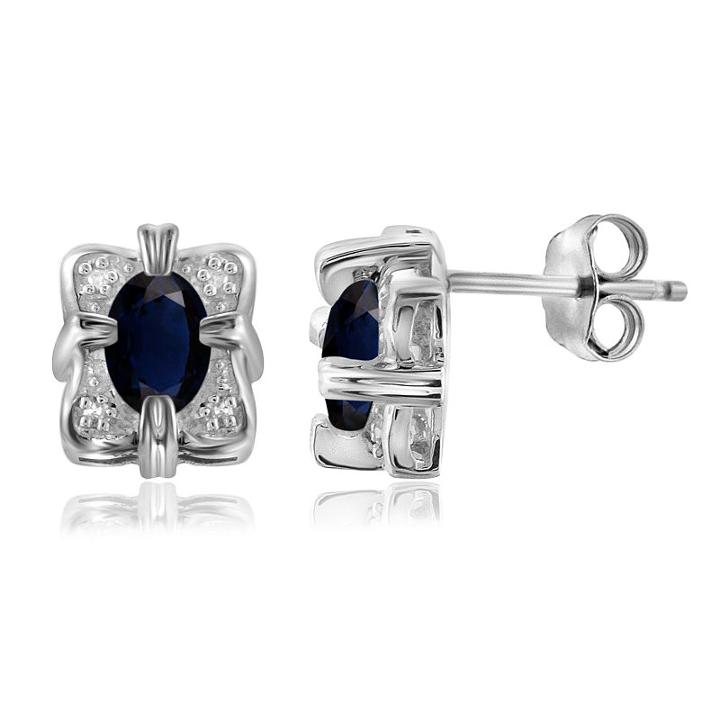 Diamond Accent Genuine Blue Sapphire 10.1mm Stud Earrings