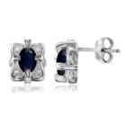 Diamond Accent Genuine Blue Sapphire 10.1mm Stud Earrings