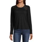 Cut And Paste Long Sleeve Scoop Neck Jersey Blouse-juniors
