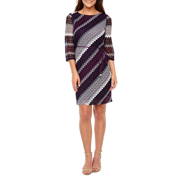 Studio 1 Elbow Sleeve Stripe Crochet Shift Dress