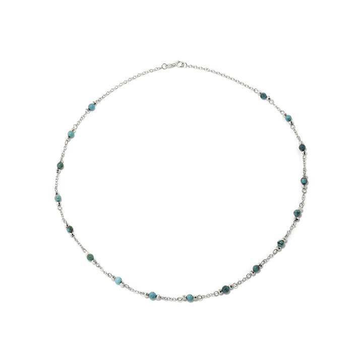 Enhanced Turquoise Round Stone Sterling Silver Station Necklace