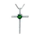 Lab-created Emerald And Diamond-accent Sterling Silver Cross And Heart Pendant Necklace