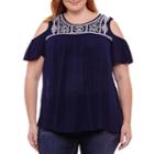 St. John's Bay Short Sleeve Cold Shoulder Woven Blouse - Plus