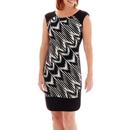 London Style Collection Cap-sleeve Multi-print Sheath Dress - Petite