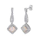 Lab-created Opal And White Sapphire Sterling Silver Earrings