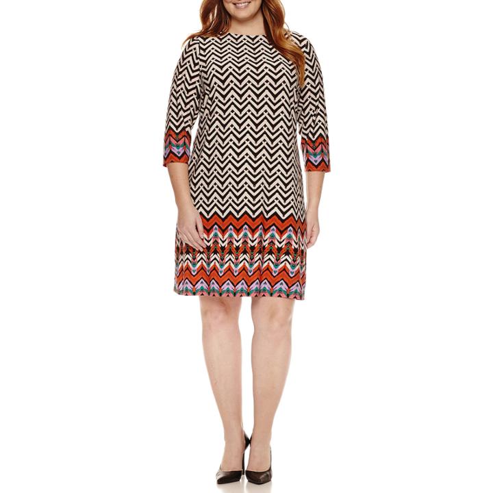 London Times 3/4 Sleeve Shift Dress-plus